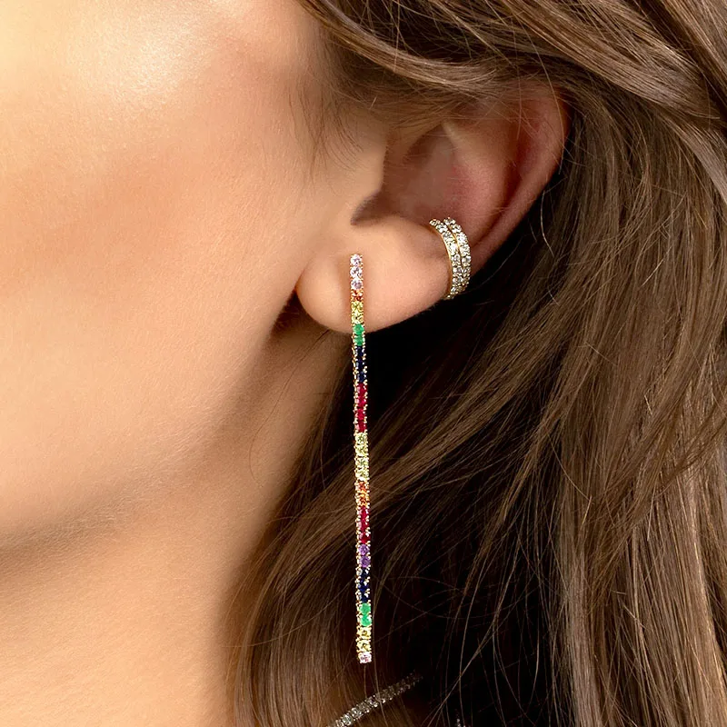 925 Sterling Silver Ear Needle Rainbow Crystal Chain Pendant CZ Earrings European American Style For Women Birthday Gifts
925 Sterling Silver Ear Needle Rainbow Crystal Chain Pendant CZ Earrings European American Style For Women Birthday Gifts