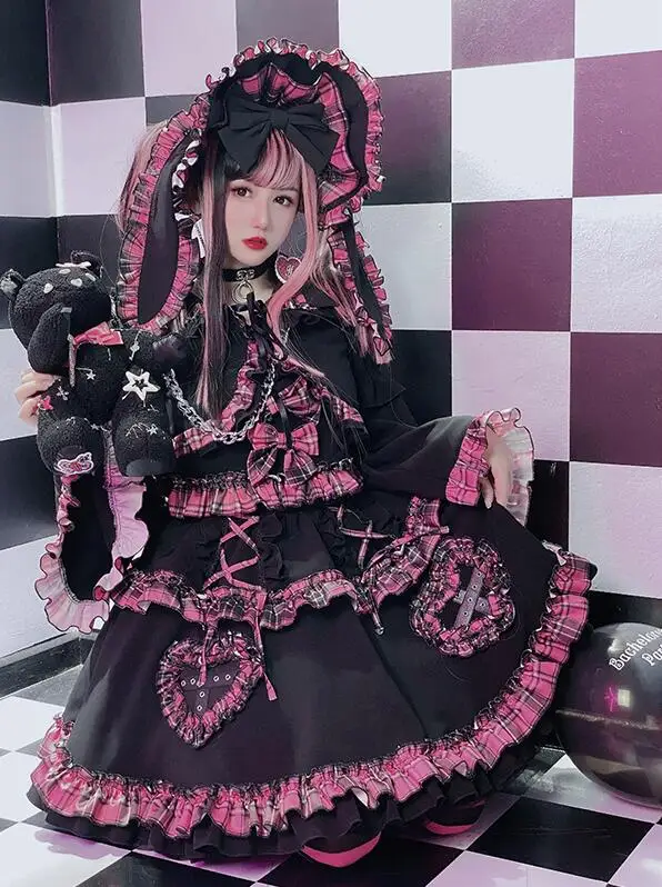 Японская клетчатая плиссированная юбка в стиле Харадзюку для девочек черная и