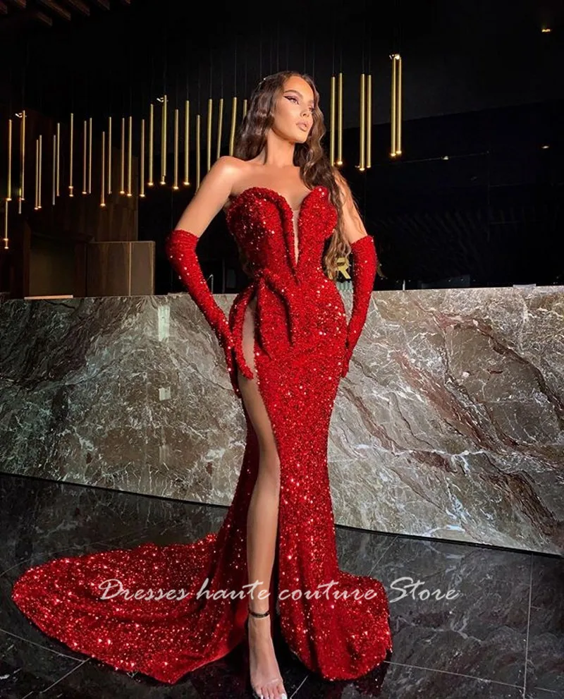 Red Sweetheart Mermaid Prom Dresses 2021 Sequins High Split Evening Gown Sexy Formal Dress Long African
Red Sweetheart Mermaid Prom Dresses 2021 Sequins High Split Evening Gown Sexy Formal Dress Long African