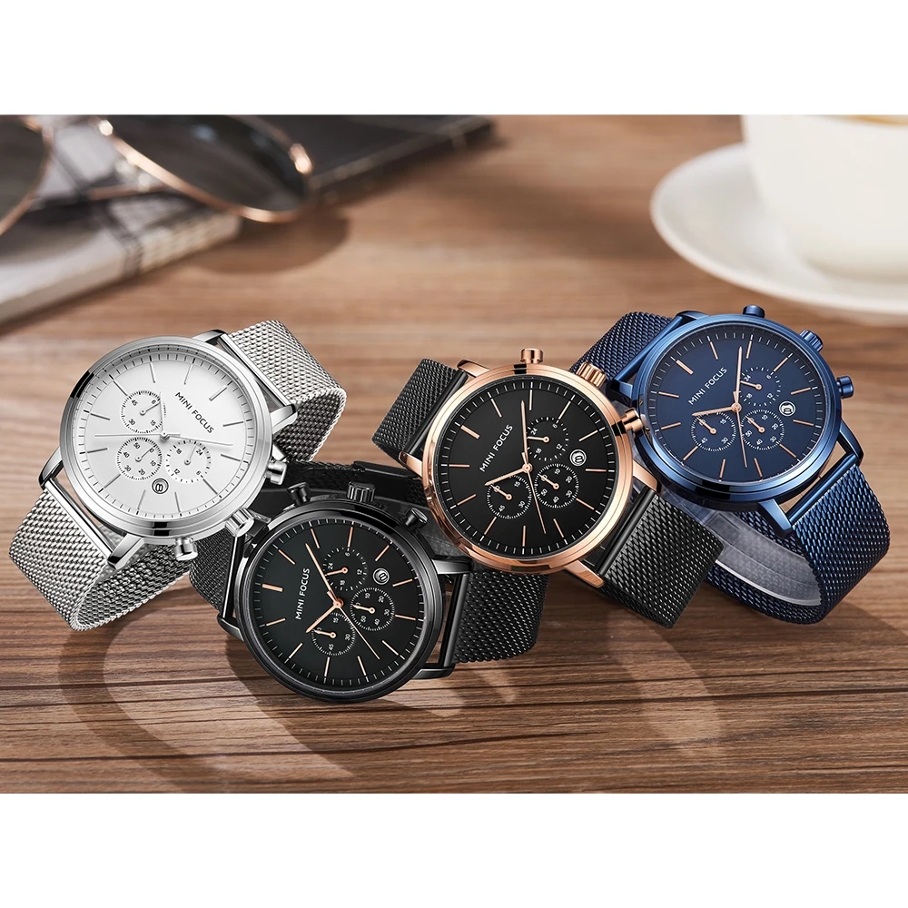 MINI FOCUS Mens Watches Fashion Top Brand White Chronograph Sport Waterproof Quartz Wristwatch For Men Clock Relogio Masculino | Наручные