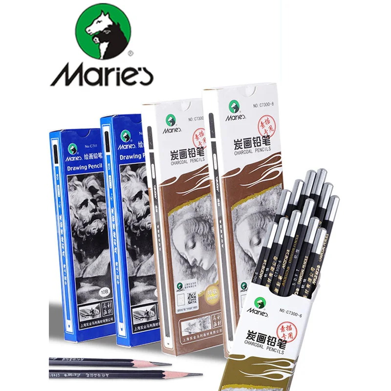 

1pc Maries Professional Sketch Pencil Drawing/Charcoal Pencil 2H HB B 2B 3B 4B 5B 6B 7B 8B 10B Art Stationery Supplies