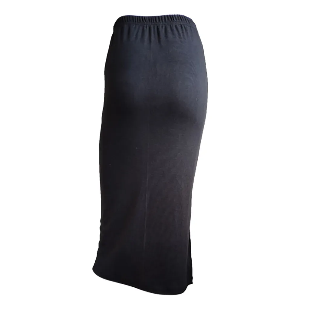 Женская трикотажная юбка средняя талия офисная тонкая сплошная с разрезом