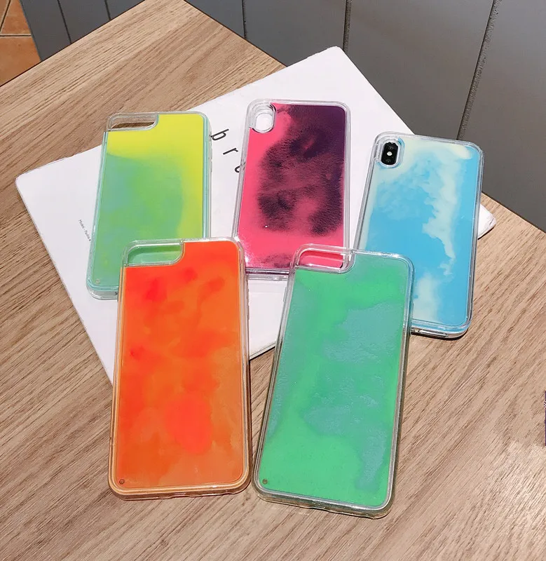 Светящийся неоновый песок жидкий защитный чехол для Xiaomi Redmi Note 7 Pro Блестящий