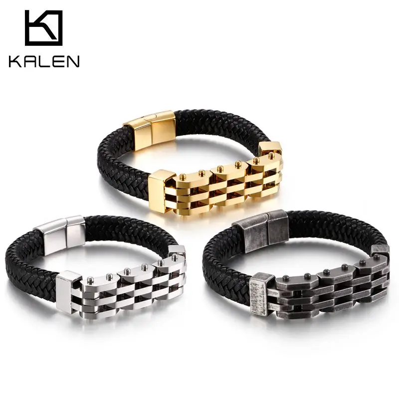 KALEN Punk Matte Three Layered Link Chain Bracelet Men 21cm Stainless Steel Gold Man Cowhide Leather Armband Jewelry
KALEN Punk Matte Three Layered Link Chain Bracelet Men 21cm Stainless Steel Gold Man Cowhide Leather Armband Jewelry