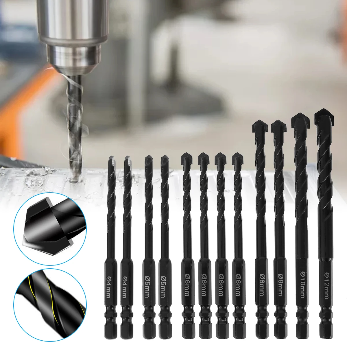 12pcs Twist Drill Bit Cemented Carbide Masonry Drill Bit Multipurpose Drill Bit 12pcs Hexagonal Shank Drill Bit 4/5/6/8/10/12mm
12pcs Twist Drill Bit Cemented Carbide Masonry Drill Bit Multipurpose Drill Bit 12pcs Hexagonal Shank Drill Bit 4/5/6/8/10/12mm