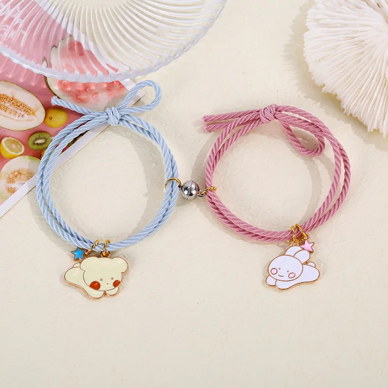 2pcs / Set Magnet Attracts Couple Bracelet Cute Cartoon Charm Jewelry Adjustable Elastic Rope Bracelets Lover Gift for Women Men | Украшения