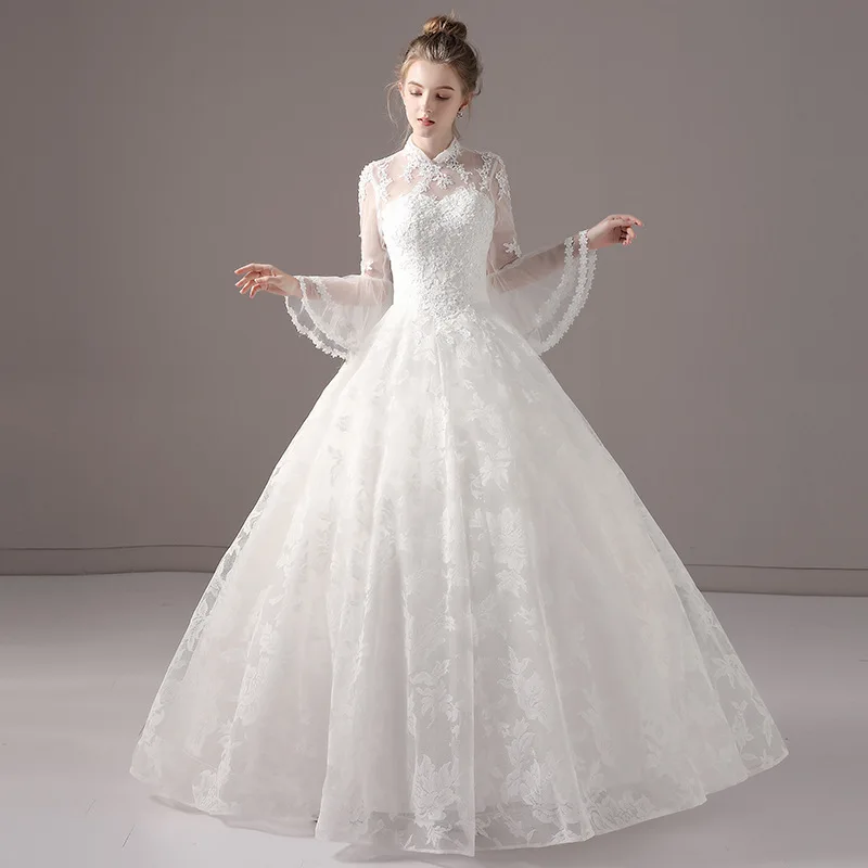 Long Sleeves Wedding Dresses Lace Appliques High Neck Puff Sleeve A Line Lace Up Bridal Wedding Gown Vestido De Noiva
Long Sleeves Wedding Dresses Lace Appliques High Neck Puff Sleeve A Line Lace Up Bridal Wedding Gown Vestido De Noiva
