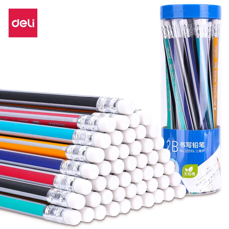 

Deli 33596, color trilateral advanced log graphite 2B rubber pencil, non-toxic writing pen, student office stationery