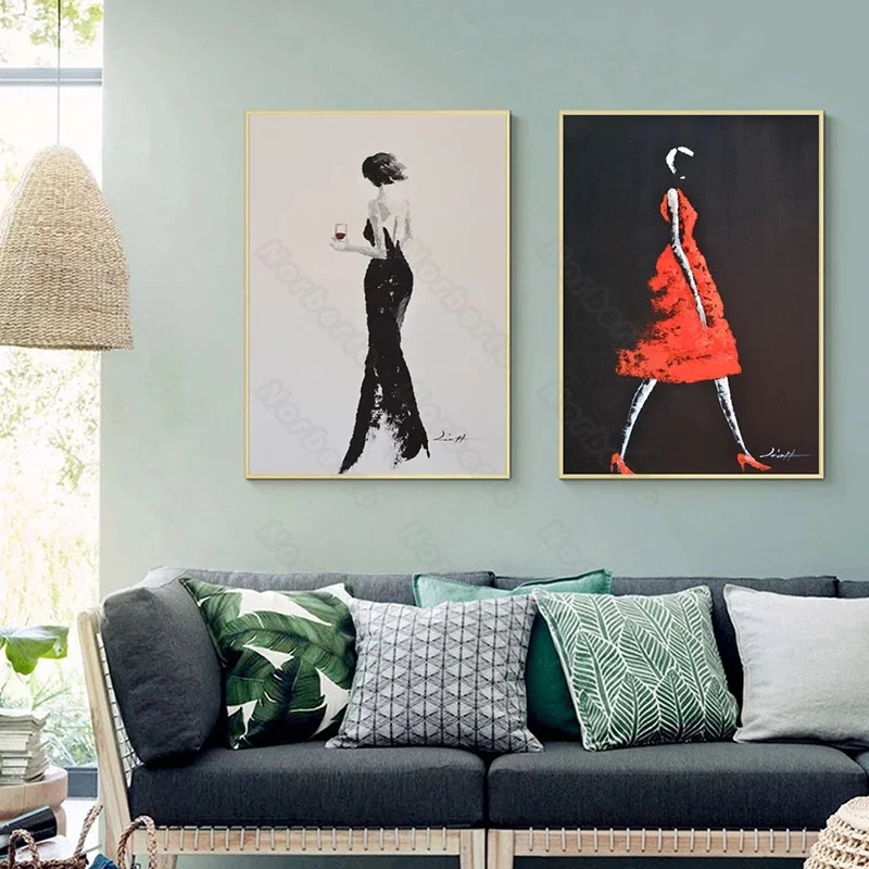 Modern Fashion Canvas Painting Wall Posters Oil Pictures Pretty Woman Wearing Black Jumpsuit and Red Dress for Home Rooms Decor
Modern Fashion Canvas Painting Wall Posters Oil Pictures Pretty Woman Wearing Black Jumpsuit and Red Dress for Home Rooms Decor