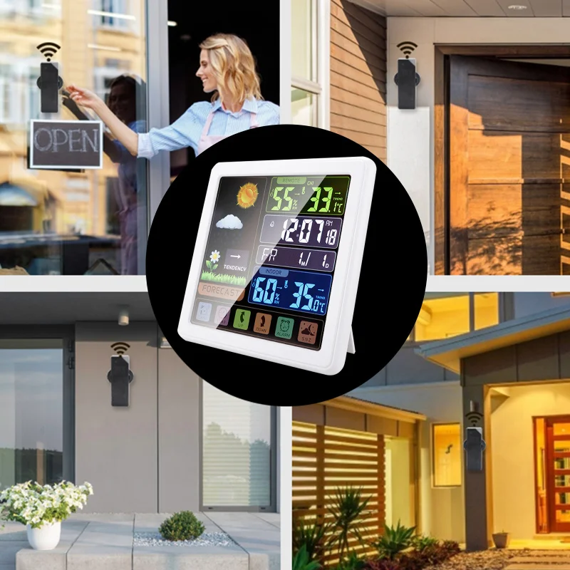 Multifunctional full touch screen wireless weather clock creative color screen indoor and outdoor temperature and humidity clock
Multifunctional full touch screen wireless weather clock creative color screen indoor and outdoor temperature and humidity clock