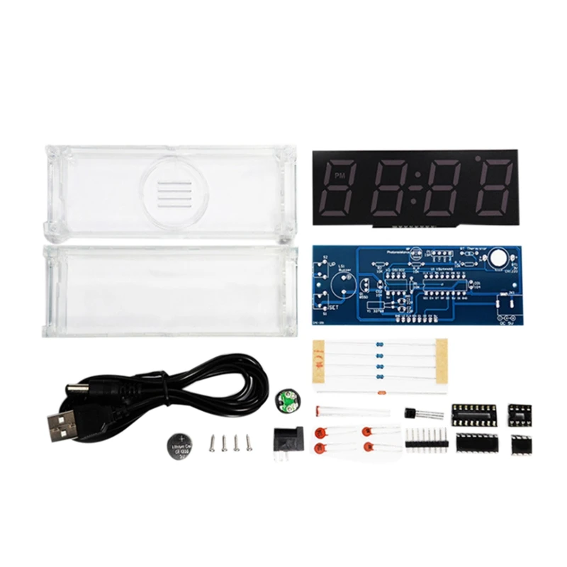 DIY Clock Kit 4 Digital Tube LED Time Week Temperature Date Display With Clear Case Cover
DIY Clock Kit 4 Digital Tube LED Time Week Temperature Date Display With Clear Case Cover