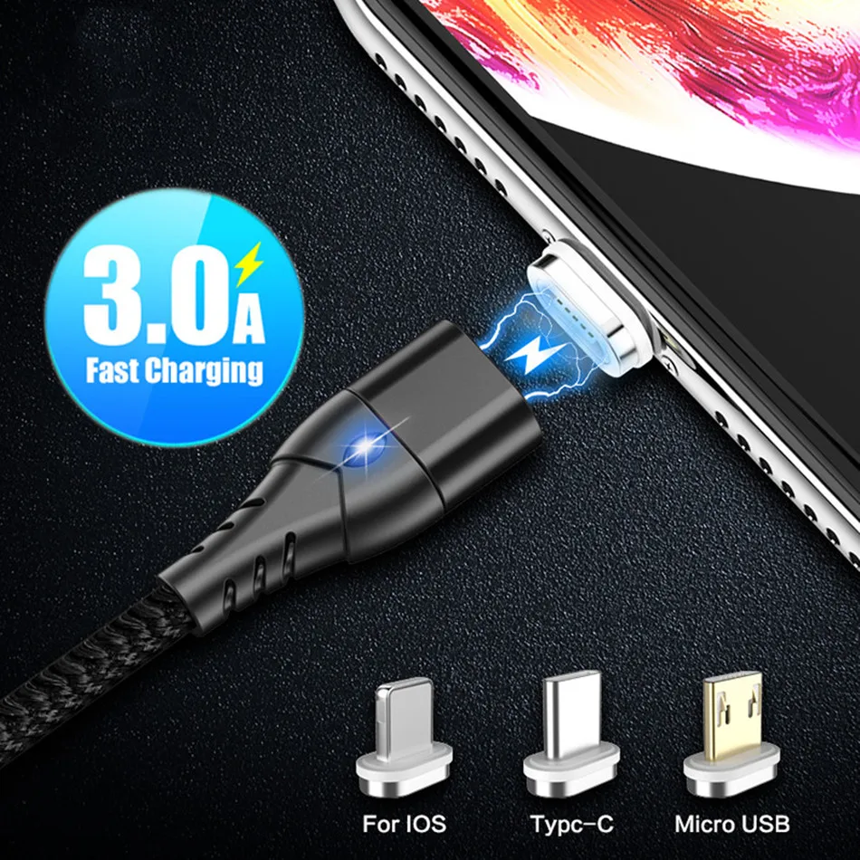 Магнитный зарядный кабель 1 м 3 А Micro USB для Xiaomi iphone XR XS Max X магнитное зарядное
