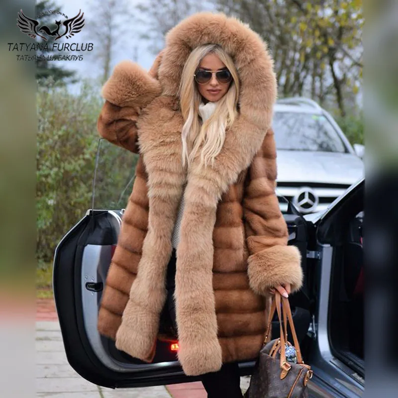 Luxury Woman Whole Skin Genuine Mink Fur Coats With Long Fox Fur Collar Thick Warm Fashion Women Genuine Mink Fur Coat Hooded
Luxury Woman Whole Skin Genuine Mink Fur Coats With Long Fox Fur Collar Thick Warm Fashion Women Genuine Mink Fur Coat Hooded