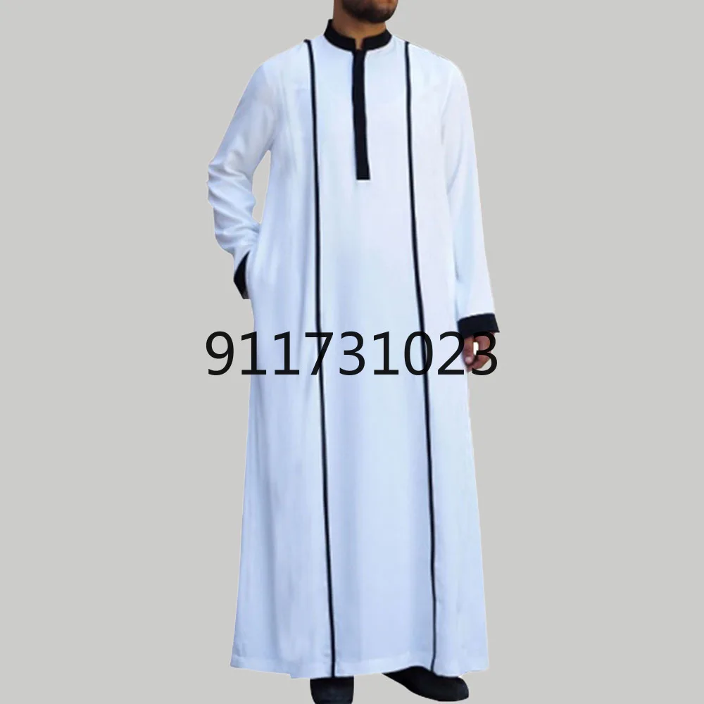Muslim Men's Fashion Robe Color Contrast Splicing Loose Casual Indie Oversize Simplicity Double Collar Long Sleeve 2021 Summer |