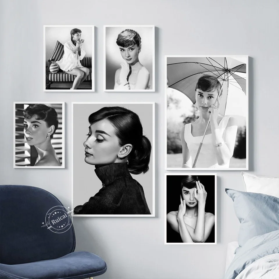 Постер Одри Хепберн принты со звездами скандинавские черные и белые настенные