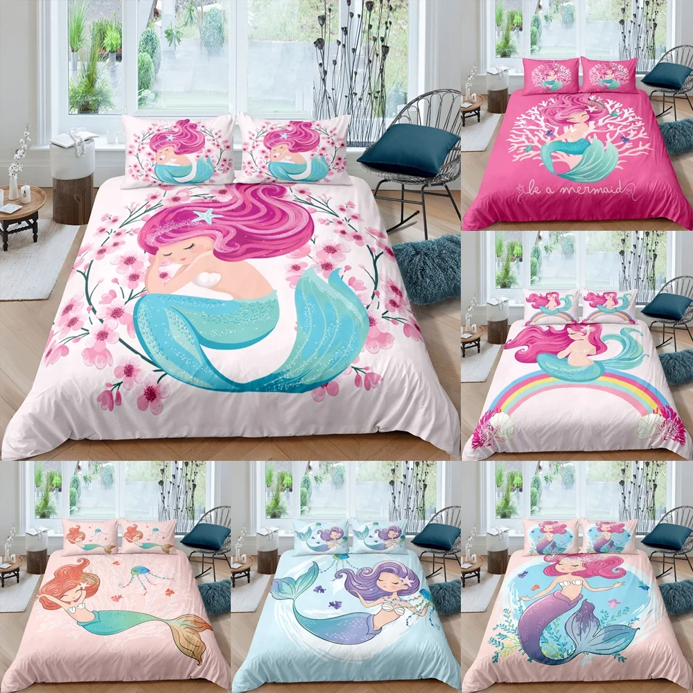 Cartoon Mermaid Duvet Cover Girl Bedroom With Pillowcase Pink Floral Quilt Cover Single Double Twin Full King Size Bedding Set
Cartoon Mermaid Duvet Cover Girl Bedroom With Pillowcase Pink Floral Quilt Cover Single Double Twin Full King Size Bedding Set