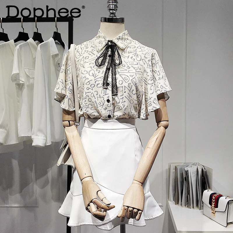 Korean Style Fresh Letters Printed Shirt for Women 2021 New Ruffled Chiffon Blusas Fashion Elegant Top Summer All-match Blouse
Korean Style Fresh Letters Printed Shirt for Women 2021 New Ruffled Chiffon Blusas Fashion Elegant Top Summer All-match Blouse