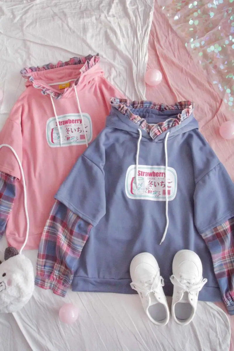 Fake Two Hooded Girl Japanese INS Harajuku Sweet Cute Soft Sister Plaid Lace Splicing Hoodies Women Pullover Outer Tops Student
Fake Two Hooded Girl Japanese INS Harajuku Sweet Cute Soft Sister Plaid Lace Splicing Hoodies Women Pullover Outer Tops Student