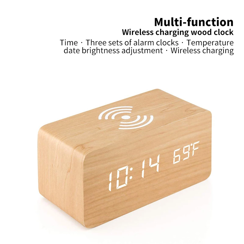 Wooden Digital Alarm Clock With Wireless Charging Sound Control Alarm Clock For Bedroom Bedside Office 
Wooden Digital Alarm Clock With Wireless Charging Sound Control Alarm Clock For Bedroom Bedside Office