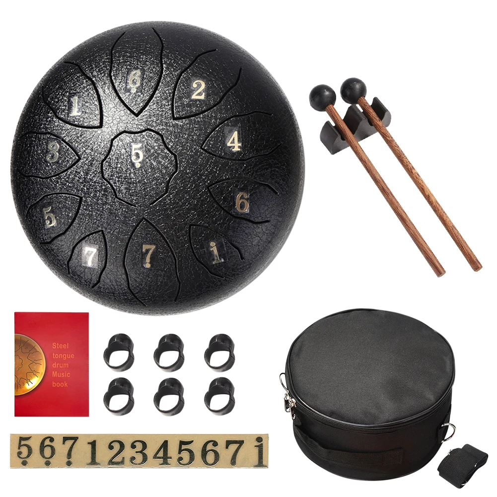 8 inch 11 Tone Steel Tongue Drum Hand Pan Drum Percussion Musical Instrument for Meditation Yoga with Drum Mallets Storage Bags 
8 inch 11 Tone Steel Tongue Drum Hand Pan Drum Percussion Musical Instrument for Meditation Yoga with Drum Mallets Storage Bags