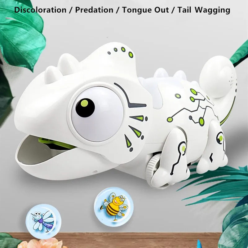 

New Remote Control Pet Animal Toy Can Extendable Tongue Multi Colored Light 2.4G RC Chameleon With Tail Swing Sound Light Effect