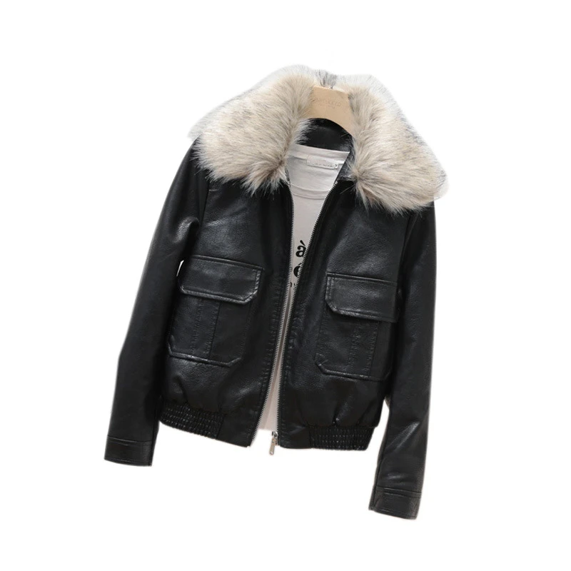 Biker Leather Jacket Pu Short Removable Fur Collar Warm Women Thicken Lapel Black Slim Motorcycle Coat Jaqueta De Frio Feminina
Biker Leather Jacket Pu Short Removable Fur Collar Warm Women Thicken Lapel Black Slim Motorcycle Coat Jaqueta De Frio Feminina