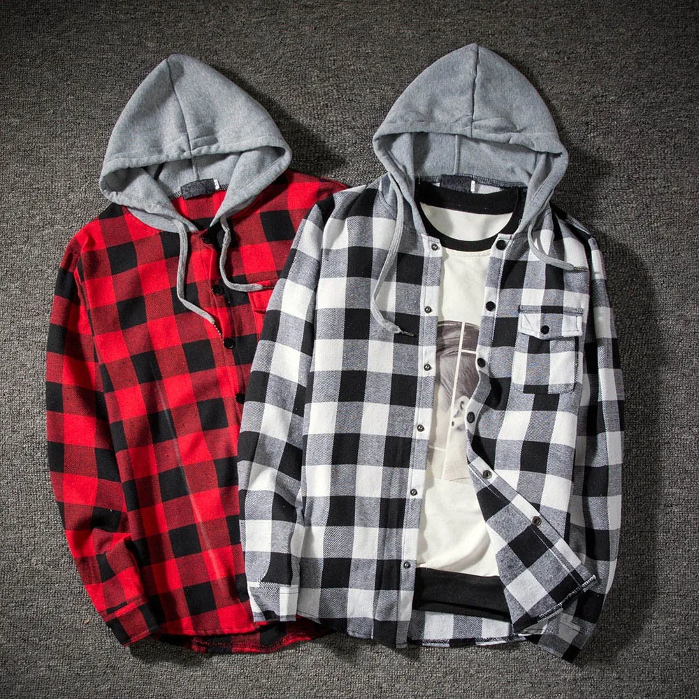Fashion Plaid Hooded Denim Shirt Slim Fit Men Dress Shirts Check Plaid Long Sleeve Men's Casual Shirt Bussiness Social Chemise
Fashion Plaid Hooded Denim Shirt Slim Fit Men Dress Shirts Check Plaid Long Sleeve Men's Casual Shirt Bussiness Social Chemise
