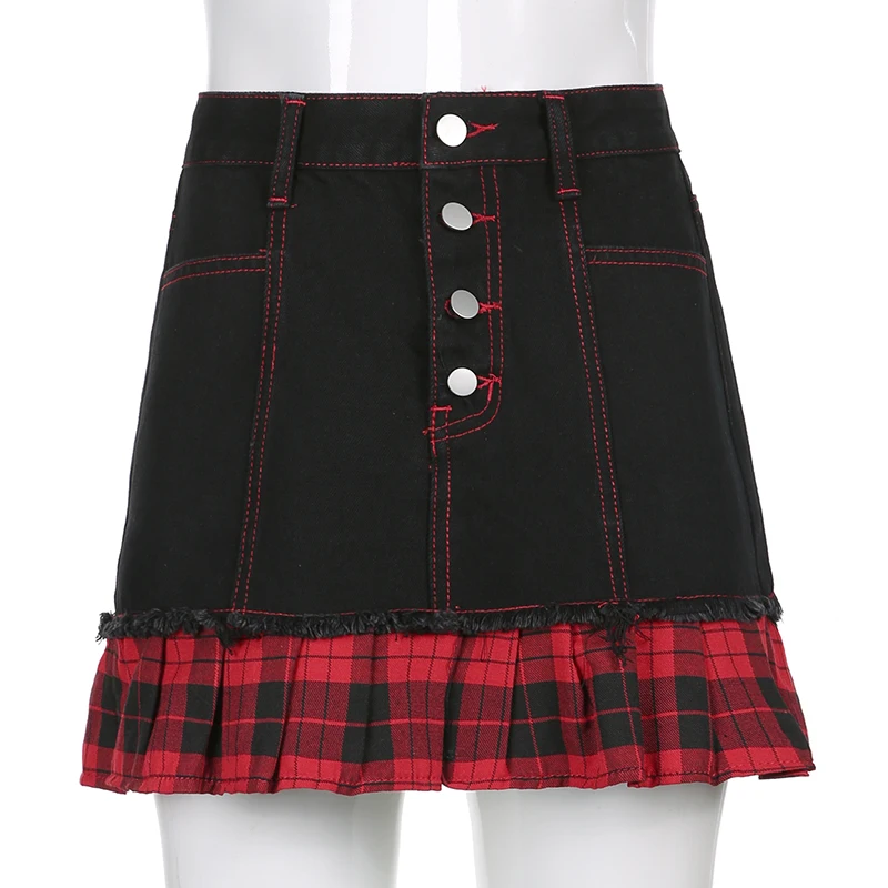 Waatfaak Button Patchwork Vintage Plaid Print Skirt A Line Streetwear High Waist Mini Skirt Y2K Goth Punk Hipper Black Bottom
Waatfaak Button Patchwork Vintage Plaid Print Skirt A Line Streetwear High Waist Mini Skirt Y2K Goth Punk Hipper Black Bottom