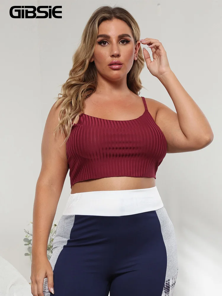 

GIBSIE Plus Size Scoop Neck Solid Rib-knit Cami Top Women Spaghetti Strap Casual Summer Crop Tops xxxl 4xl Fashion Slim Camis