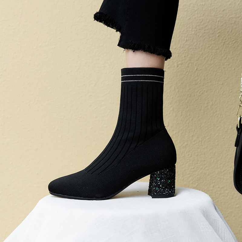 WETKISS Stretch Boots Women Knitting High Heels Ankle Booties Female Square Toe Shoes Ladies Party Bling Shoes Winter 2020 New
WETKISS Stretch Boots Women Knitting High Heels Ankle Booties Female Square Toe Shoes Ladies Party Bling Shoes Winter 2020 New