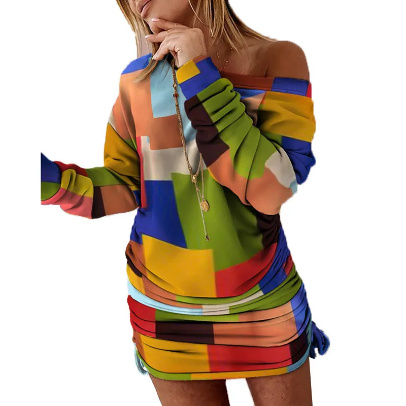 Spring & Autumn Female Casual Print Slim Contrast Irregular Ruching Long Sleeve Dress 2020 Fashion Party Retro Women Mini Dresse
Spring & Autumn Female Casual Print Slim Contrast Irregular Ruching Long Sleeve Dress 2020 Fashion Party Retro Women Mini Dresse