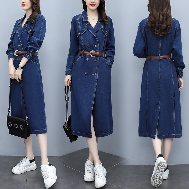 Spring Denim Long Dress Women High-end Vintage Blue Blazer Dress With Belt High Waist Double Breasted Trench Coats Jeans Dresses
Spring Denim Long Dress Women High-end Vintage Blue Blazer Dress With Belt High Waist Double Breasted Trench Coats Jeans Dresses