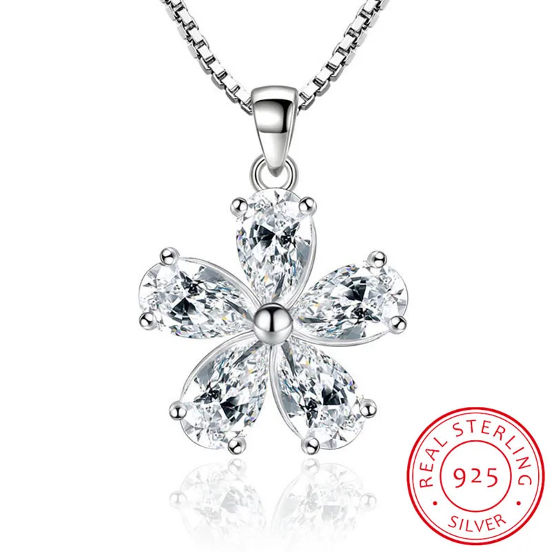 

925 Sterling Silver Jewelry AAA CZ Zirconia Plum blossom Flower Pendant Necklace For Women Gift 45cm Chain choker kolye S-N148