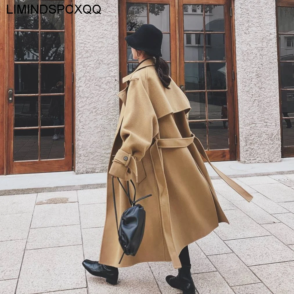 Khaki Wool Long Coats For Women Winter Solid Cashmere Coat Warm Woollen Cloak Overcoat Korean Outerwear Sashes Surcoat 2021
Khaki Wool Long Coats For Women Winter Solid Cashmere Coat Warm Woollen Cloak Overcoat Korean Outerwear Sashes Surcoat 2021
