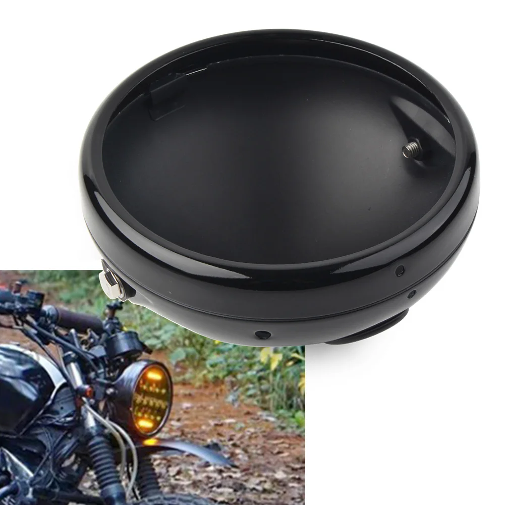 

Gloss Black Motorcycle 7" Front LED Headlight Mounting Housing Bracket Lamp Cover Universal