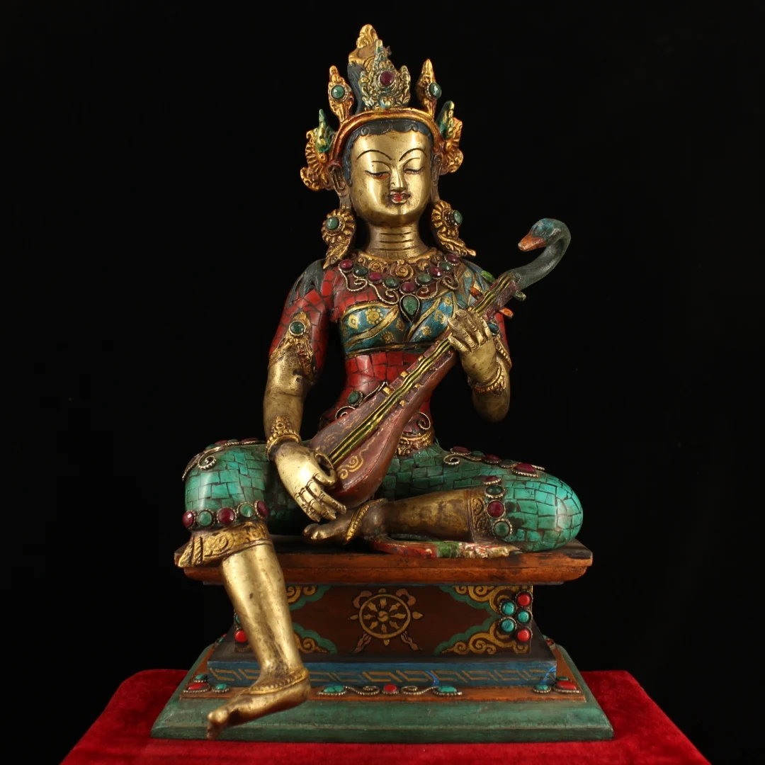 Asian Antique Statue, Old handmade sarasvatī ,Pure copper inlaid Turquoise Saraswati Goddess sculpture
Asian Antique Statue, Old handmade sarasvatī ,Pure copper inlaid Turquoise Saraswati Goddess sculpture