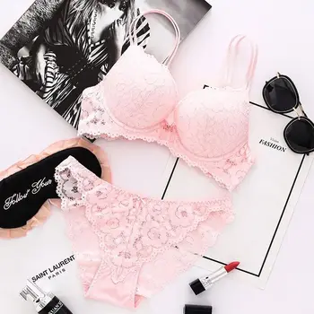 Big Push Up Bra Set 7 Colors Lace Bra And Panty Set Sexy Women’S Embroidery Deep V Lingerie Set Good Quality Pretty Underwear
