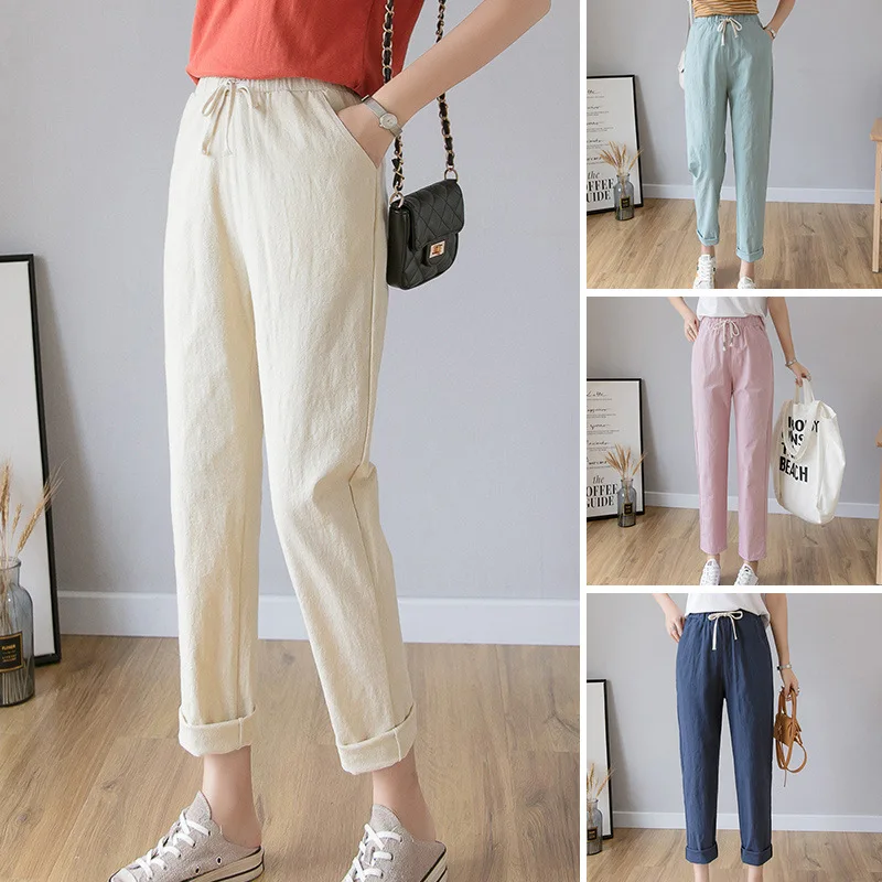 Cotton Linen Harem Pants Women Summer Candy Colors Wide Leg Trousers for Female Elastic Waist Loose Casual Ankle-length Capris
Cotton Linen Harem Pants Women Summer Candy Colors Wide Leg Trousers for Female Elastic Waist Loose Casual Ankle-length Capris