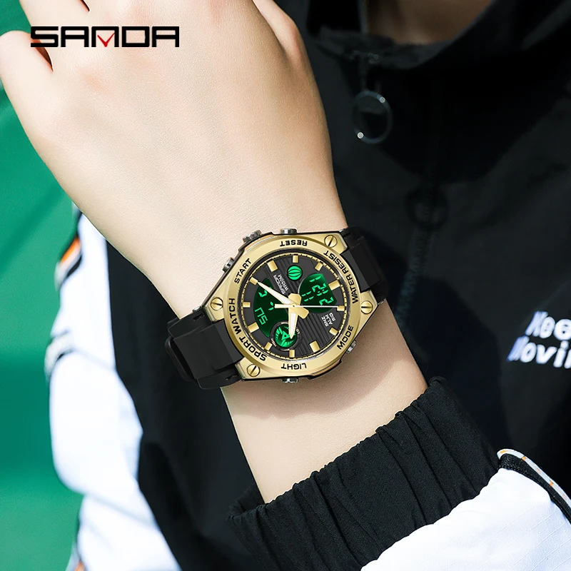 

SANDA Top Brand Fashion Women's Watches 50M Waterproof Sports Digital Quartz Wristwatch Casual LED Clock Relogio Feminino 6067
