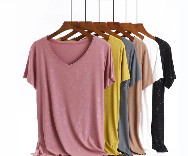 short sleeve T-shirt Women Tops 2020 Solid Korea summer Tshirt thin V-neck Female Tee shirt Dames gebreid T shirt Elegant
short sleeve T-shirt Women Tops 2020 Solid Korea summer Tshirt thin V-neck Female Tee shirt Dames gebreid T shirt Elegant