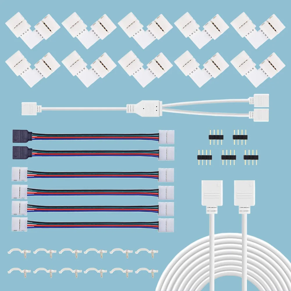 35Pcs 5050 4-Pin Male LED Strip Connector Kit With L-Shaped Female Connectors Jumpers Strip Extension Cable LED Strip Light Clip
35Pcs 5050 4-Pin Male LED Strip Connector Kit With L-Shaped Female Connectors Jumpers Strip Extension Cable LED Strip Light Clip