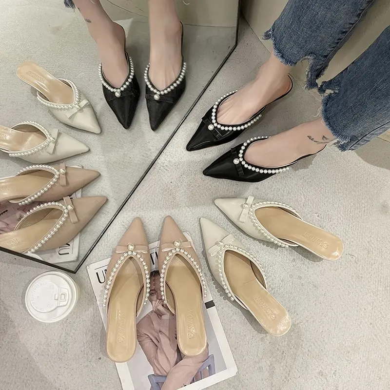 Slippers Casual String Bead Shoes Cover Toe Med Slipers Women Thin Heels Butterfly-Knot Heeled Mules Slides Luxury Pointed 2021
Slippers Casual String Bead Shoes Cover Toe Med Slipers Women Thin Heels Butterfly-Knot Heeled Mules Slides Luxury Pointed 2021