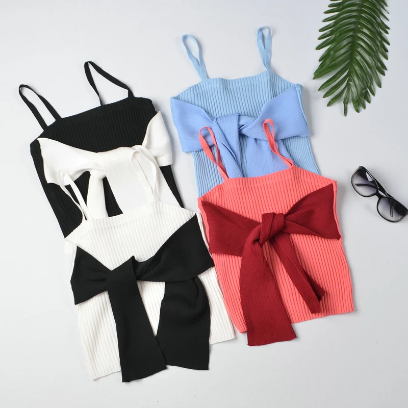 Bowknot Female Camisoles Summer New Women T-Shirt Fashion Sexy High Elastic Tee Shirt Spaghetti Strap Cropped Top Knitted Camis
Bowknot Female Camisoles Summer New Women T-Shirt Fashion Sexy High Elastic Tee Shirt Spaghetti Strap Cropped Top Knitted Camis