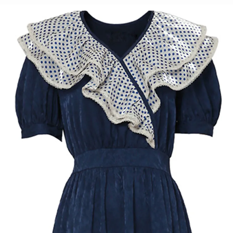 2021 Summer V-Neck Polka-Dot Ruffle Splicing Thin Big Swing Dress For Women Elegant High Waist Slim Casual A-Line Work Vestidos
2021 Summer V-Neck Polka-Dot Ruffle Splicing Thin Big Swing Dress For Women Elegant High Waist Slim Casual A-Line Work Vestidos