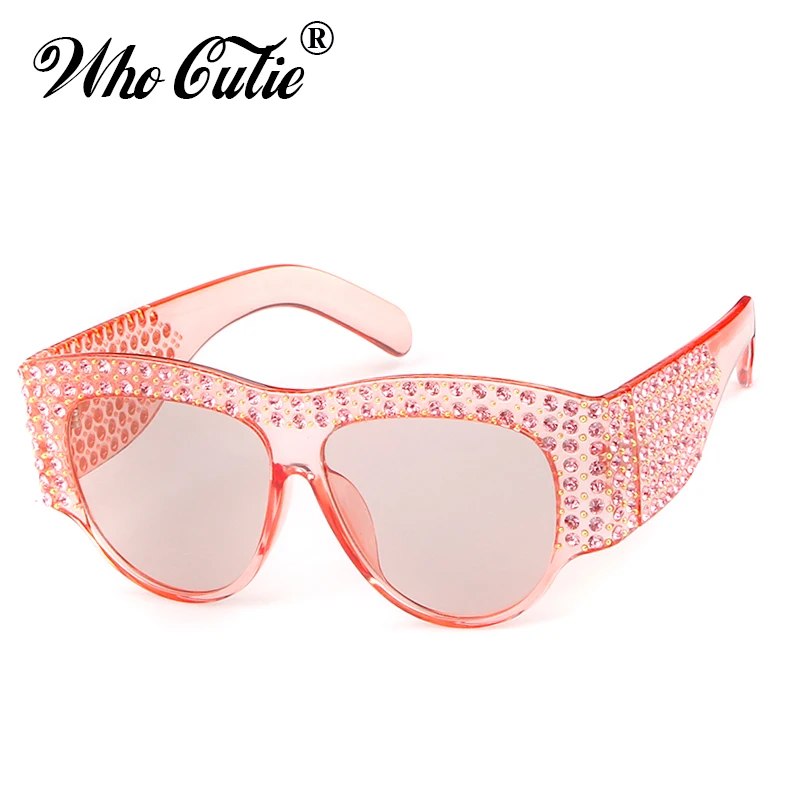 

WHO CUTIE 2018 Oversized Half Frame Pink Sunglasses Women Diamond Luxury Vintage Retro Female Embellished Sun Glasses Shades 532