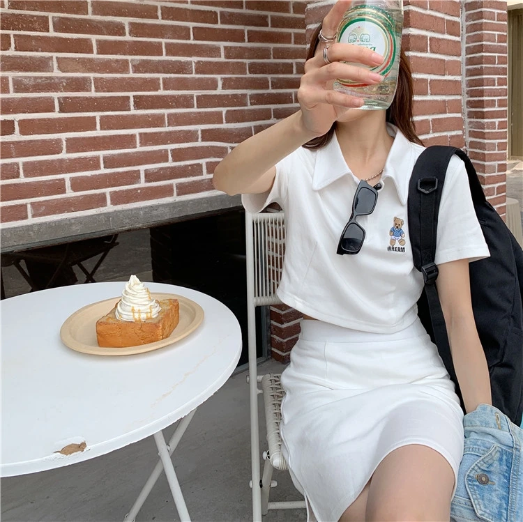 2021 Spring Women Two Piece Set Polo-neck Crop Tops + Pencil Skirt Two Piece Set Thin Embroidered Bear Set
2021 Spring Women Two Piece Set Polo-neck Crop Tops + Pencil Skirt Two Piece Set Thin Embroidered Bear Set