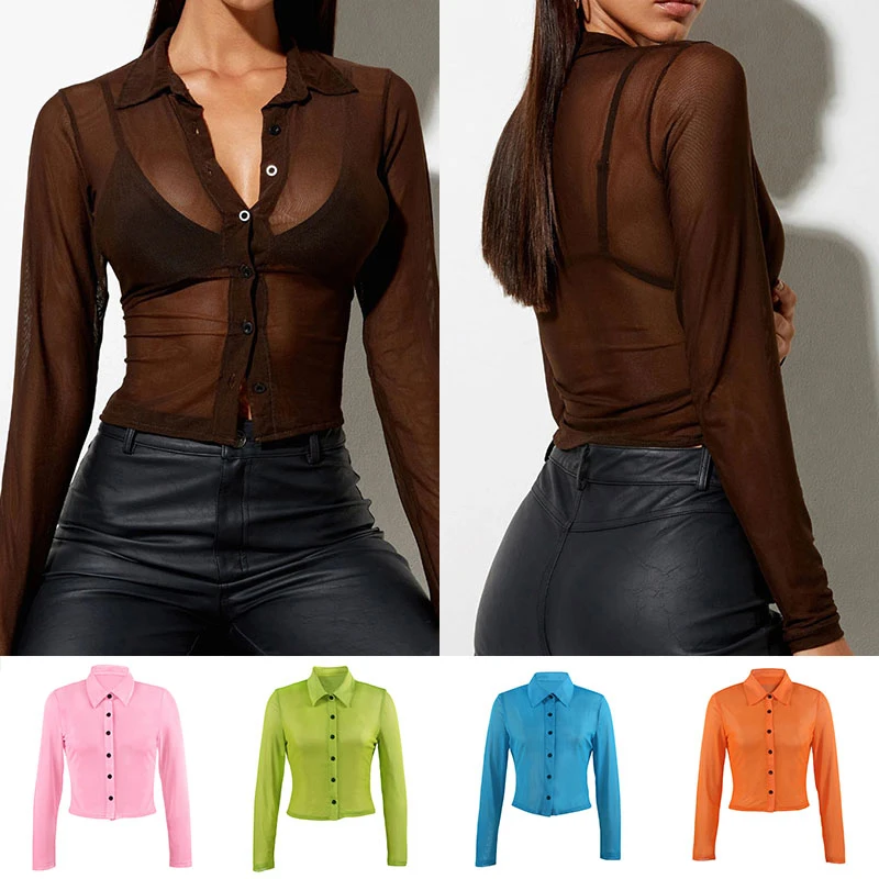 Solid Color Button Long Sleeve Tops Sexy Transparent T-shirts For Women Girls Fashion Summer Breathable Tees Ladies Clothes
Solid Color Button Long Sleeve Tops Sexy Transparent T-shirts For Women Girls Fashion Summer Breathable Tees Ladies Clothes