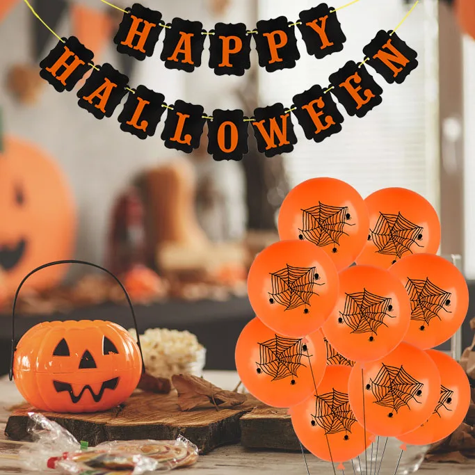 Happy Halloween Banner Black Orange Latex Balloons Bat Spider Web Pumpkin Ballon Hanging Ornaments for Halloween Party decor
Happy Halloween Banner Black Orange Latex Balloons Bat Spider Web Pumpkin Ballon Hanging Ornaments for Halloween Party decor