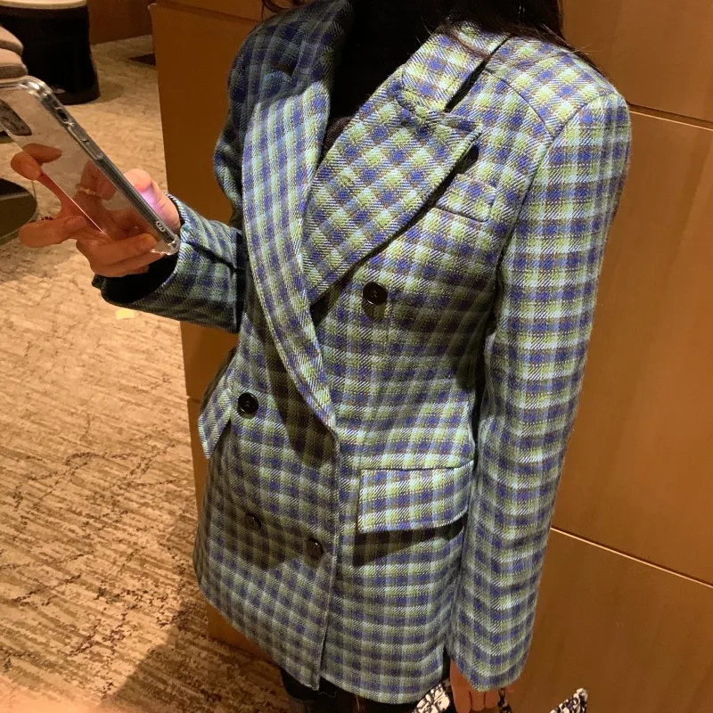 British Vintage Casual Blazer Outerwear Office Lady Elegant Double Breasted Jacket Women Autumn Fashion Designer Plaid Blazers
British Vintage Casual Blazer Outerwear Office Lady Elegant Double Breasted Jacket Women Autumn Fashion Designer Plaid Blazers