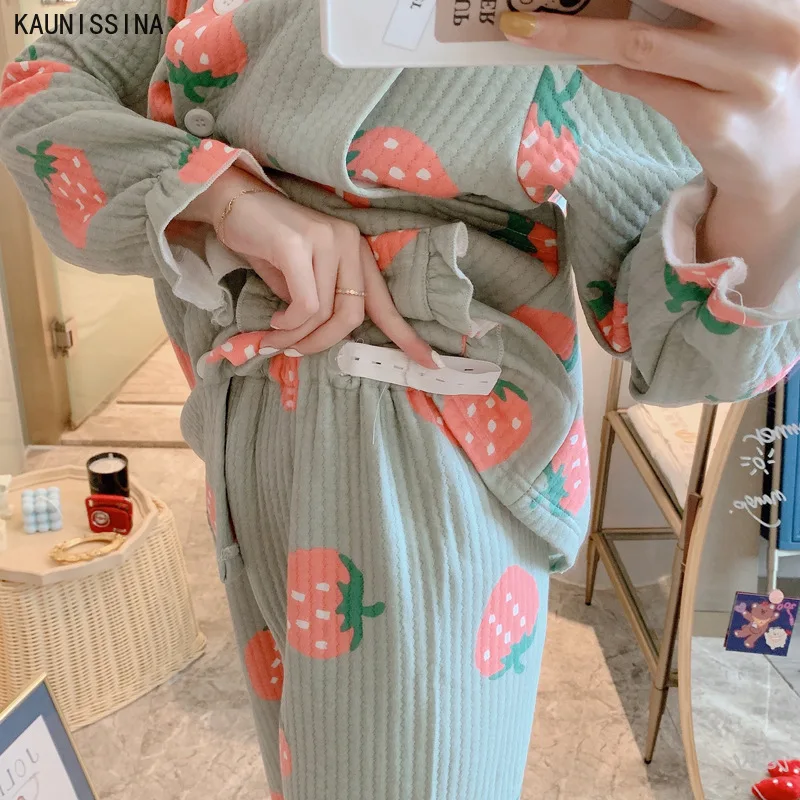 Sleep Pajama Loungewear Women Long Sleeve Pocket Nightshirt Long Pants Maternity Nursing Home Sleepwear Autumn Winter Pajama Set
Sleep Pajama Loungewear Women Long Sleeve Pocket Nightshirt Long Pants Maternity Nursing Home Sleepwear Autumn Winter Pajama Set